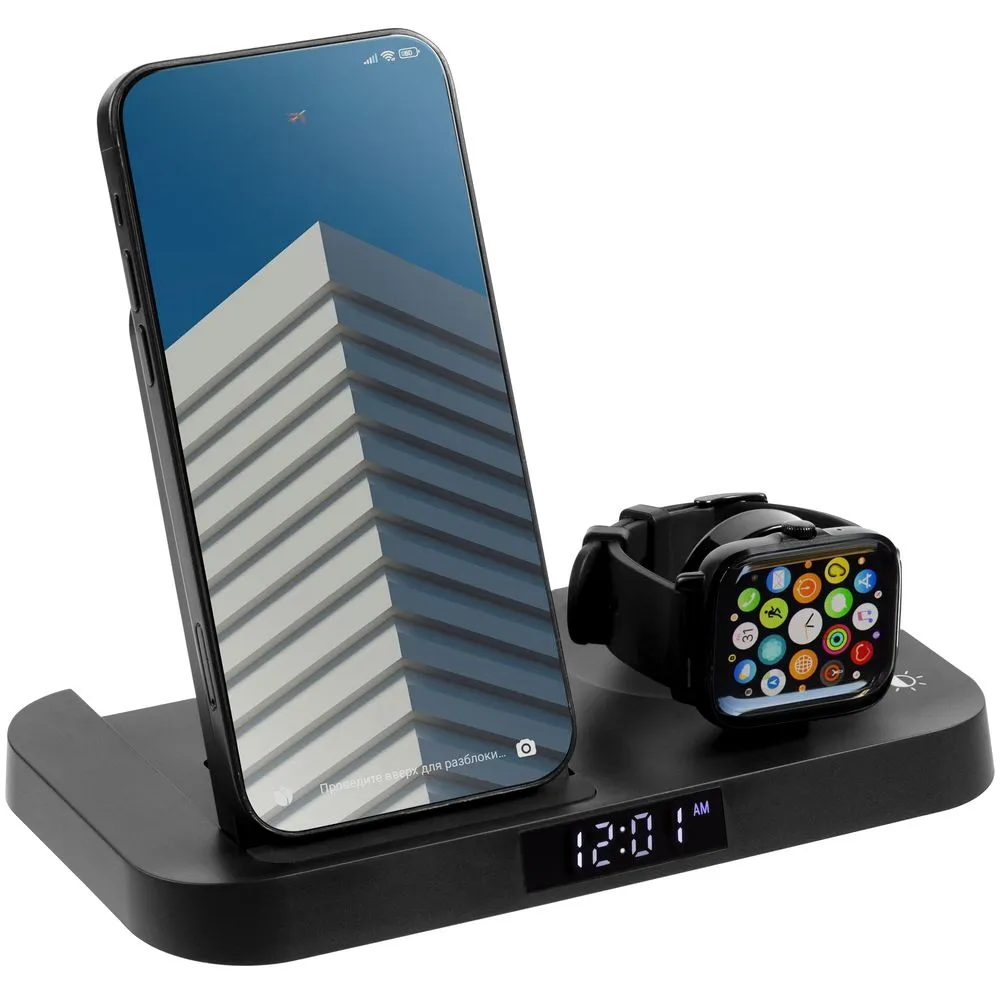 Uniscend Зарядная станция с часами Clock Nest, черная