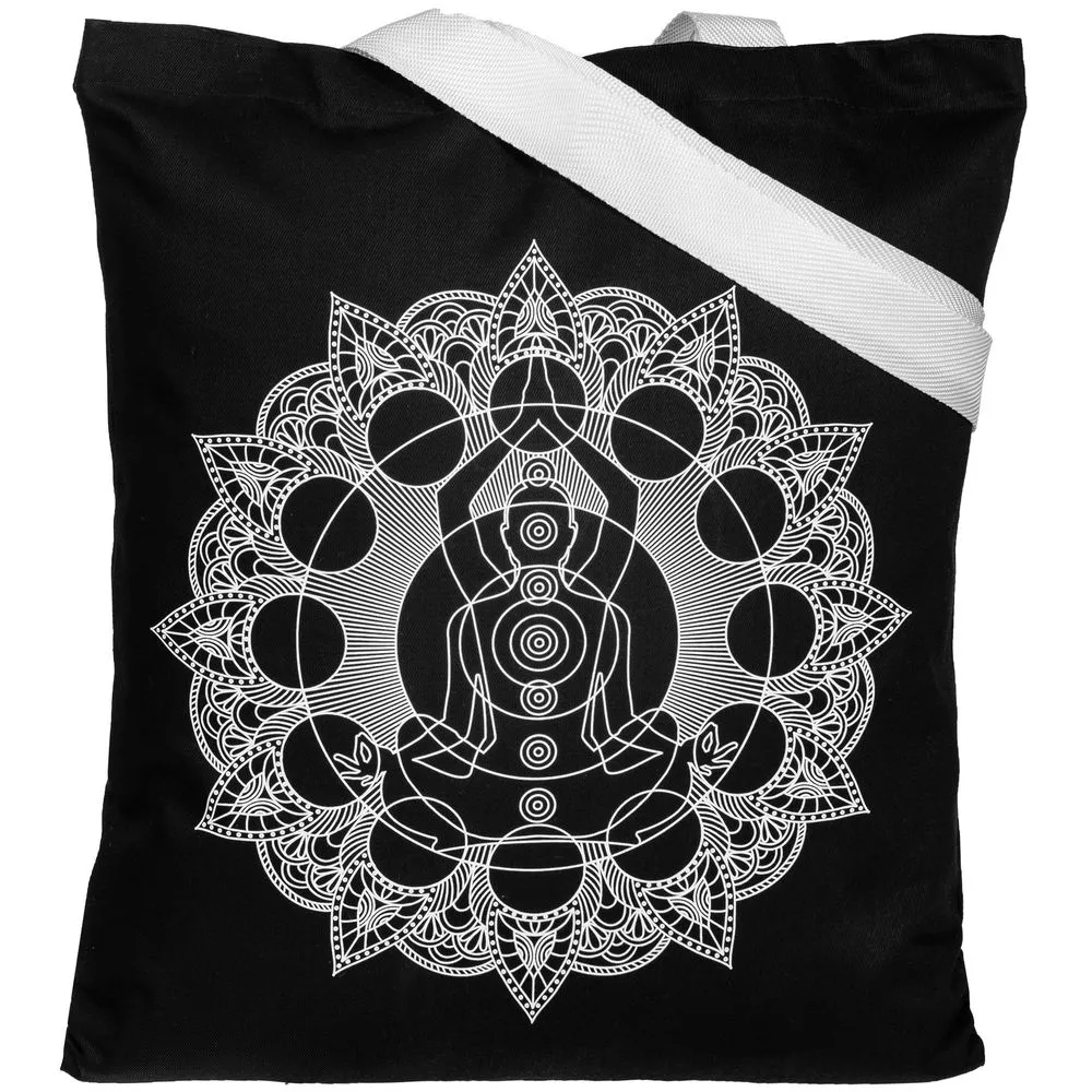 CoolColor Холщовая сумка Chakraday, черная с белыми ручками